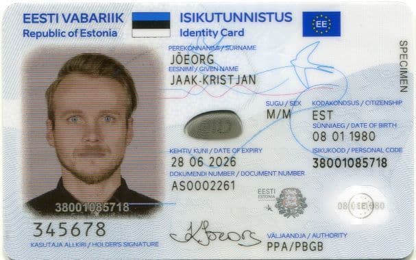 Estijos fizinė ID kortelė su asmens kodu